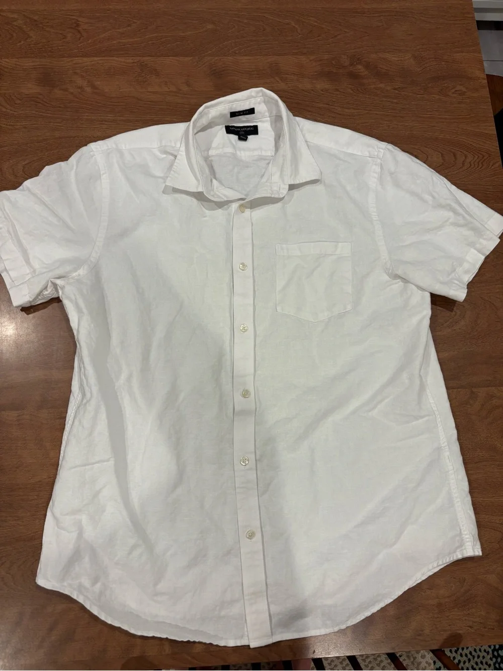 Banana Republic White Short-Sleeve Button-Down Collared Shirt Cotton & Linen